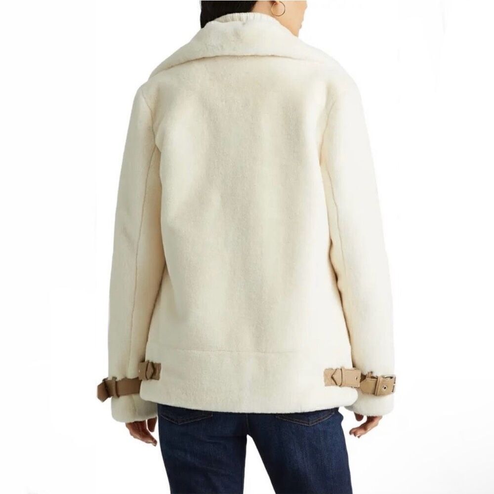 Lauren‎ Ralph Lauren Asymmetric Faux Fur Moto Coat Women Medium Cream Lined - Picture 3 of 12